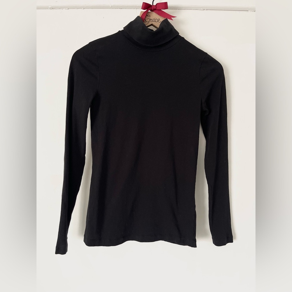 J.Crew Black Turtleneck Top XS Long Sleeve 100% Cotton Classic Layering Normcore